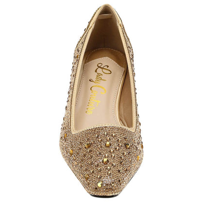 Lady Couture Fever Women's Gold Rhinestone Crystal Pointed Toe Dress Shoes