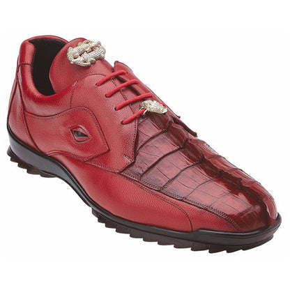 Belvedere Men's Vasco Red Hornback Crocodile Skin Sneaker