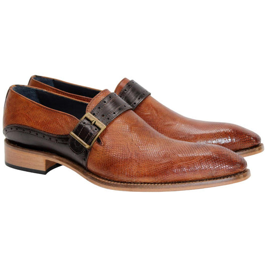 Duca Sezze Men's Cognac/Chocolate Snake Print/Calf-Skin Leather Loafers
