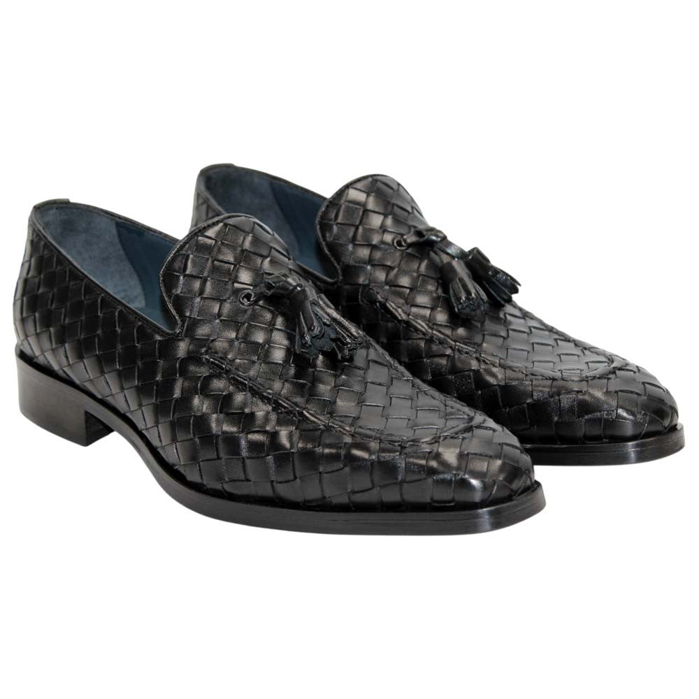 DUCA Tirrenea Black Men's Italian Woven Leather Tassel Loafers