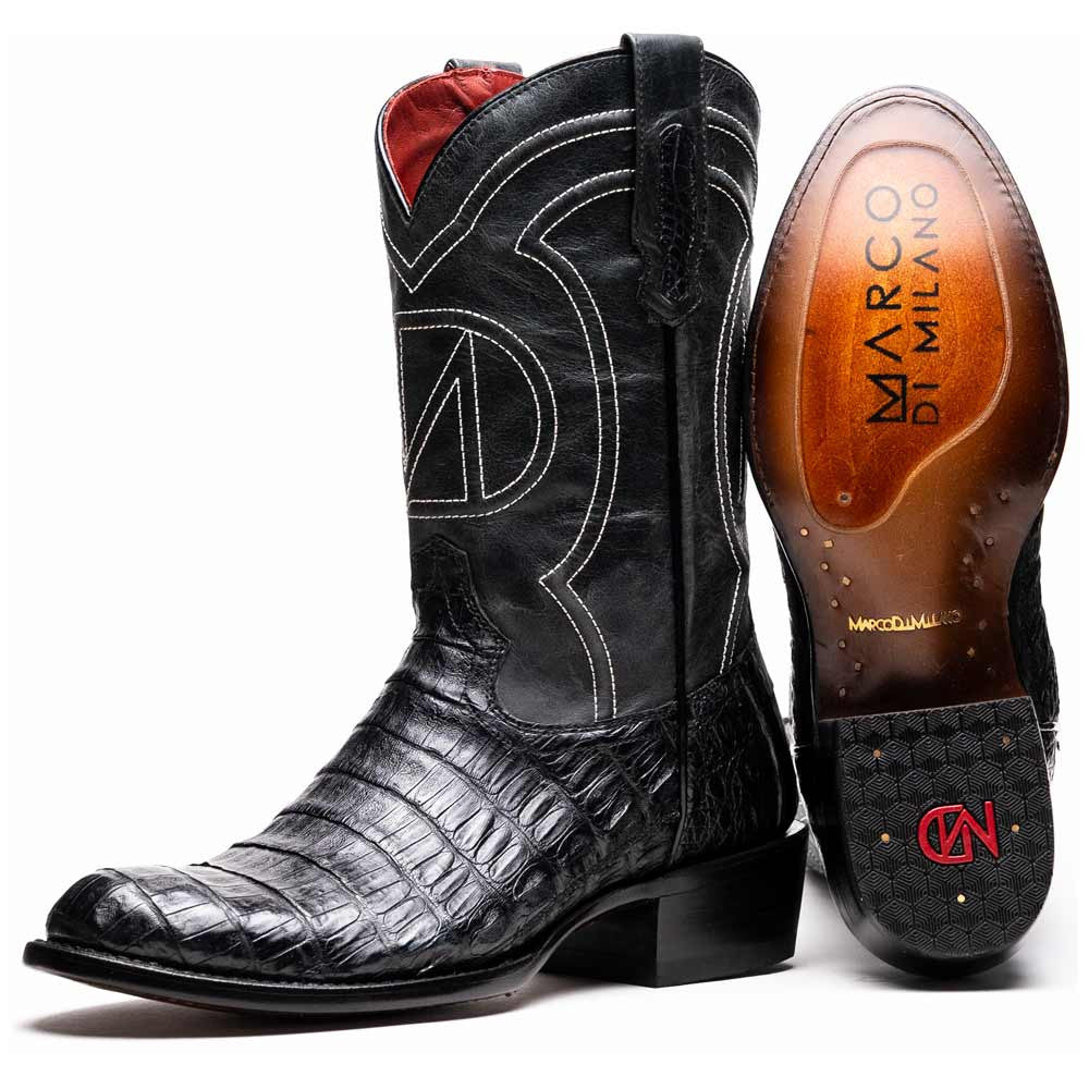 Phoenix Genuine Caiman Belly Skin Black Cowboy Boot | Marco Di Milano Western Boots