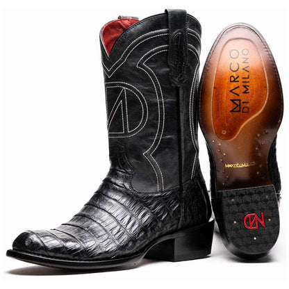 Phoenix Genuine Caiman Belly Skin Black Cowboy Boot | Marco Di Milano Western Boots