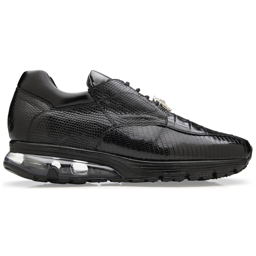 Belvedere Men’s Lazaro Genuine Caiman & Lizard Skin Black Sport Sneaker