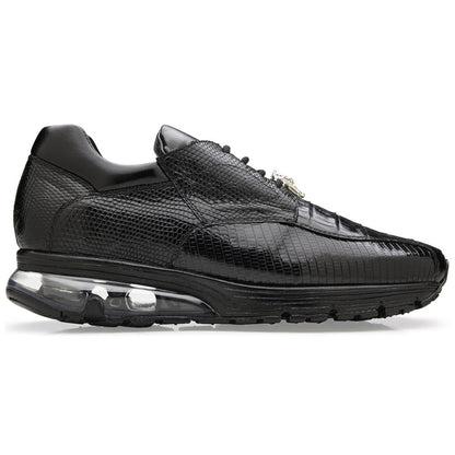 Belvedere Men’s Lazaro Genuine Caiman & Lizard Skin Black Sport Sneaker