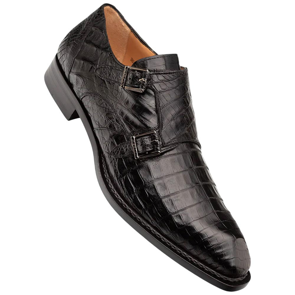 Mezlan of Spain Doyers Genuine Crocodile Skin Double Monk Strap Dress Shoes in Black
