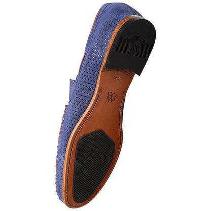 MEZLAN Men's Perforated Suede Blue Moccasin Loafer Tarraco