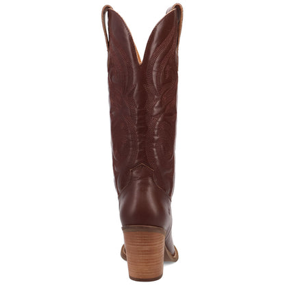 Hensley Leather Brown-on-Brown Embroidered Wooden Block Heel Snip Toe Women Boot | Dingo Western Cowgirl Boots
