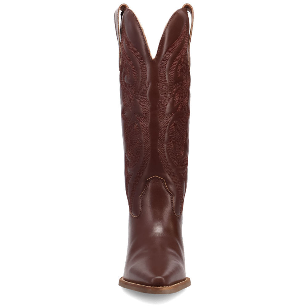 Hensley Leather Brown-on-Brown Embroidered Wooden Block Heel Snip Toe Women Boot | Dingo Western Cowgirl Boots
