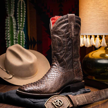 Missouri Genuine Python Skin Brown Cowboy Boot | Marco Di Milano Western Boots