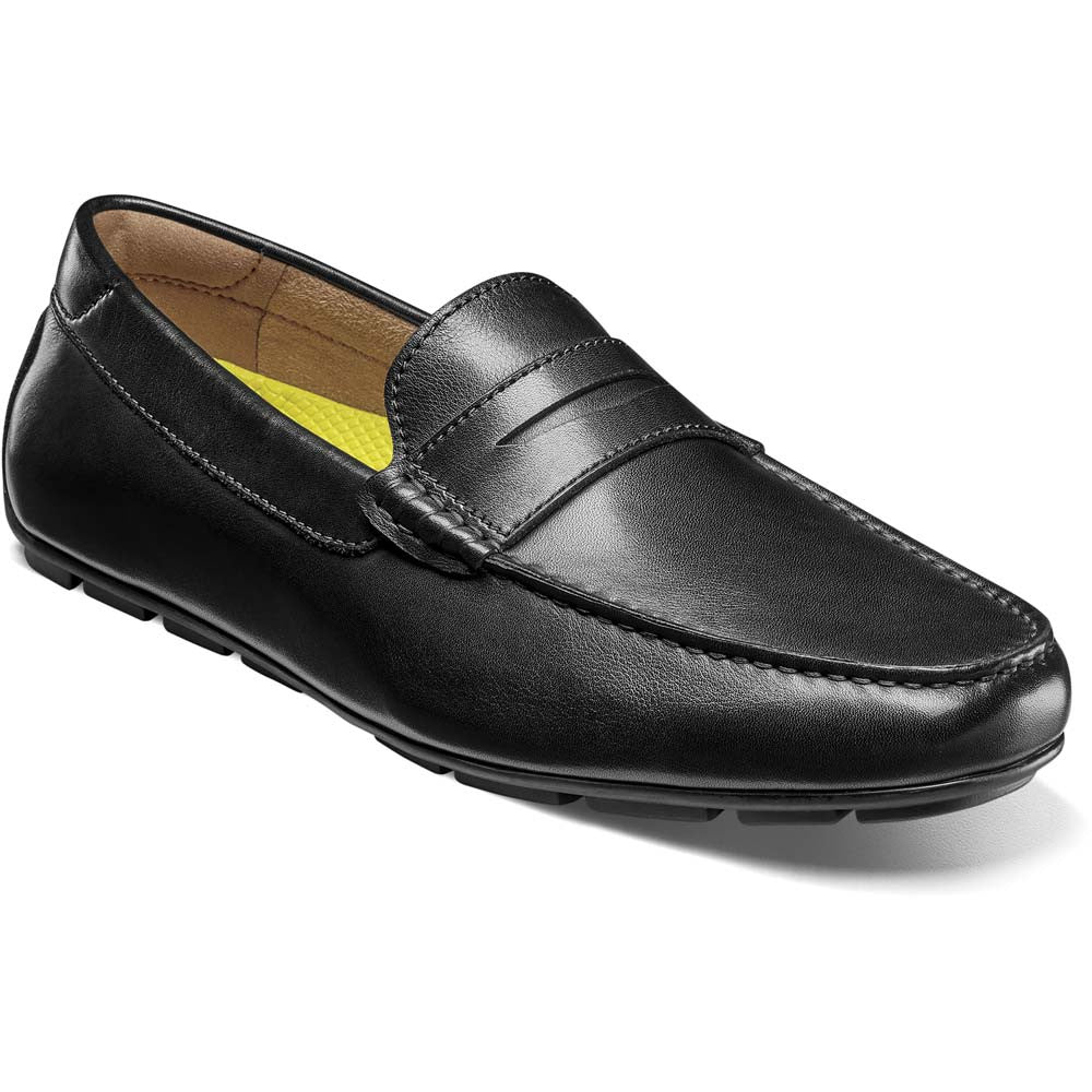 Florsheim Motor Black Smooth Leather Moc Toe Penny Driving Shoes