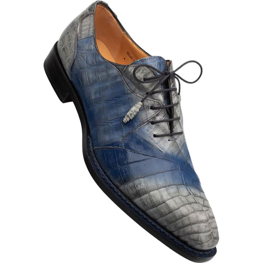 Mezlan Men's Pueblo Bi-Tonal Exotic Oxford in Pearl Grey/Blue