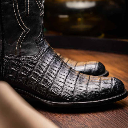 Phoenix Genuine Caiman Belly Skin Black Cowboy Boot | Marco Di Milano Western Boots
