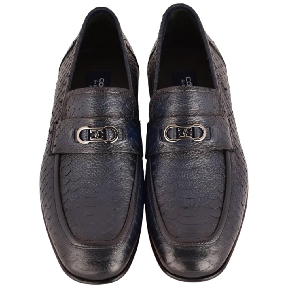Corrente Men’s Low Cut Navy Python Leather Round Toe Loafer