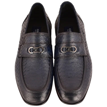 Corrente Men’s Low Cut Navy Python Leather Round Toe Loafer