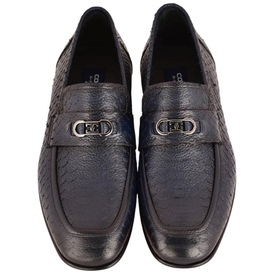 Corrente Men’s Low Cut Navy Python Leather Round Toe Loafer