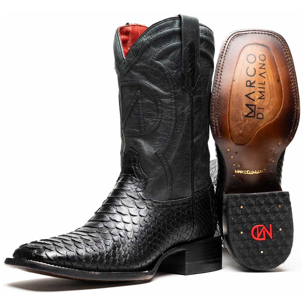 Missouri Genuine Python Skin Black Cowboy Boot | Marco Di Milano Western Boots