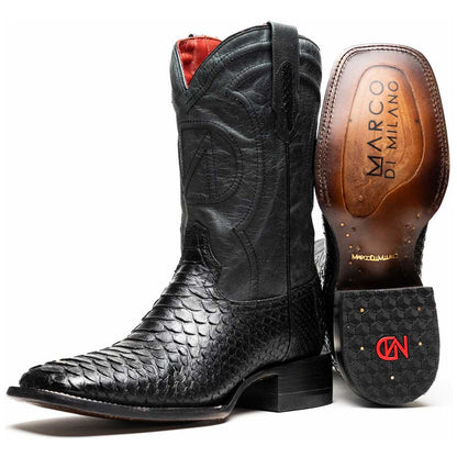 Missouri Genuine Python Skin Black Cowboy Boot | Marco Di Milano Western Boots
