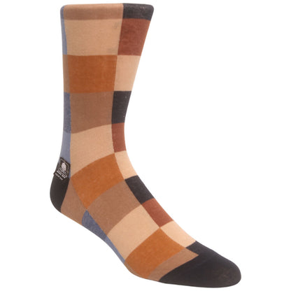 Oversized Navy/Cognac Checks Men’s Crew Dress Sock | Stacy Adams Premium Socks