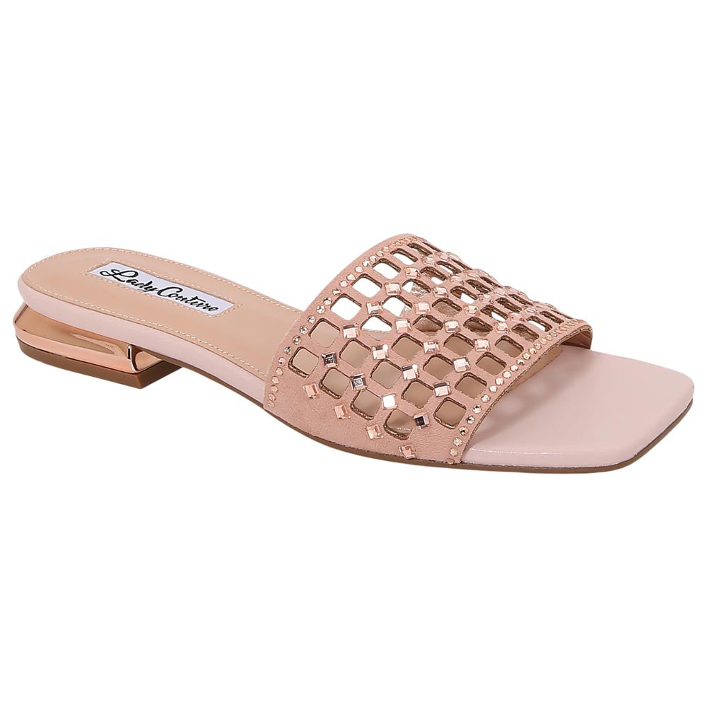 Lady Couture Women's Garden Rose Gold Geometric Crystal Flat Slide Sandals