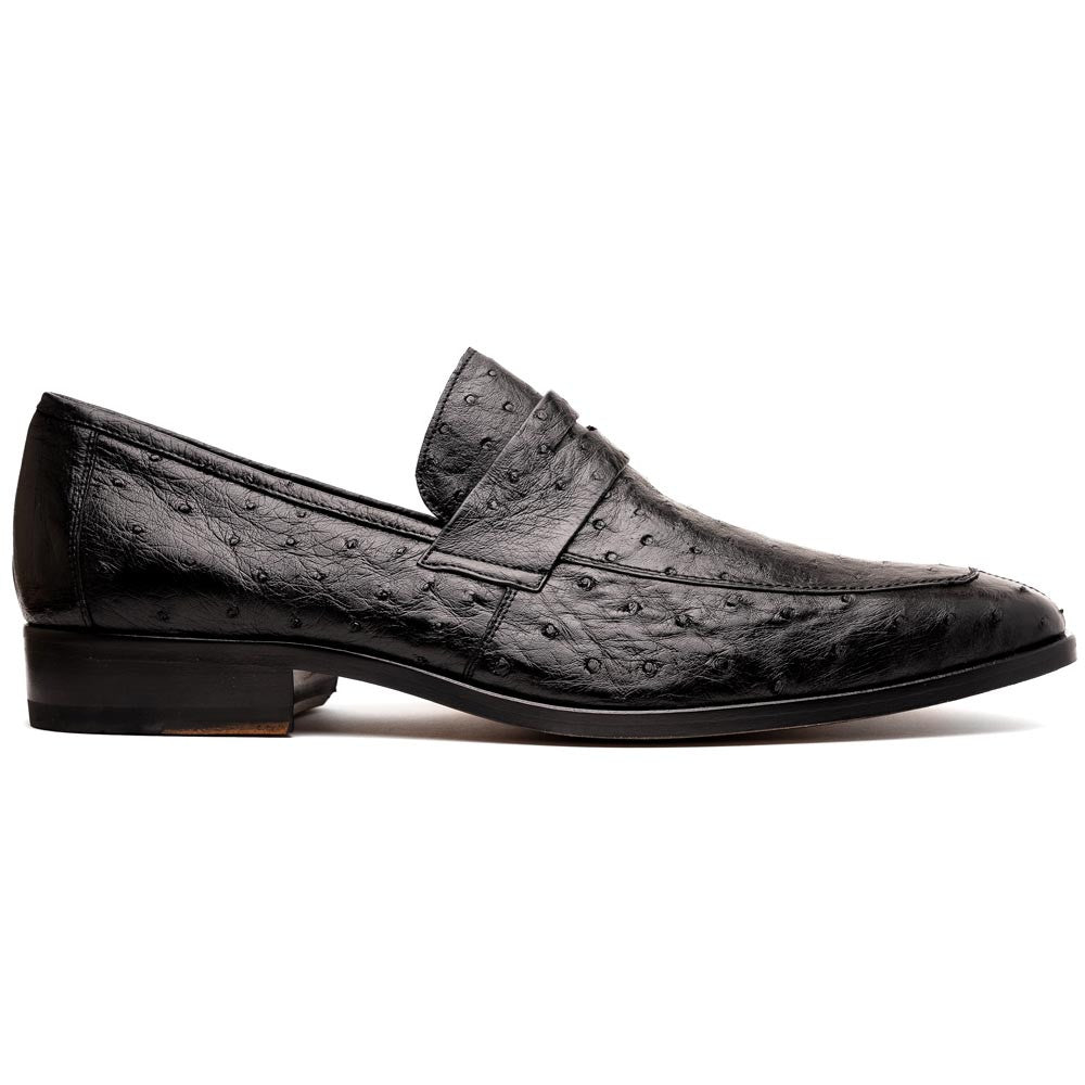 Salvatore Black Men’s Full Quill Ostrich Skin Slip-on Loafers | Marco Di Milano
