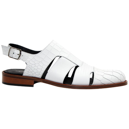 Positano White Calfskin Crocodile Print Leather Sandal | Duca Dress Sandals
