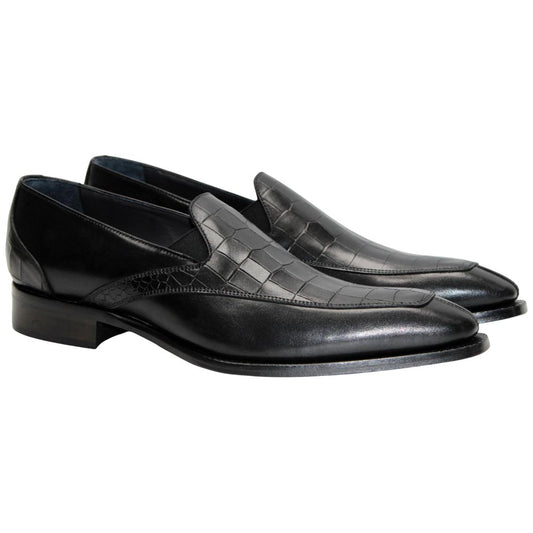 Duca Trento Men's Shoes - Black Crocodile Print - Calf-Skin Leather Slip-On