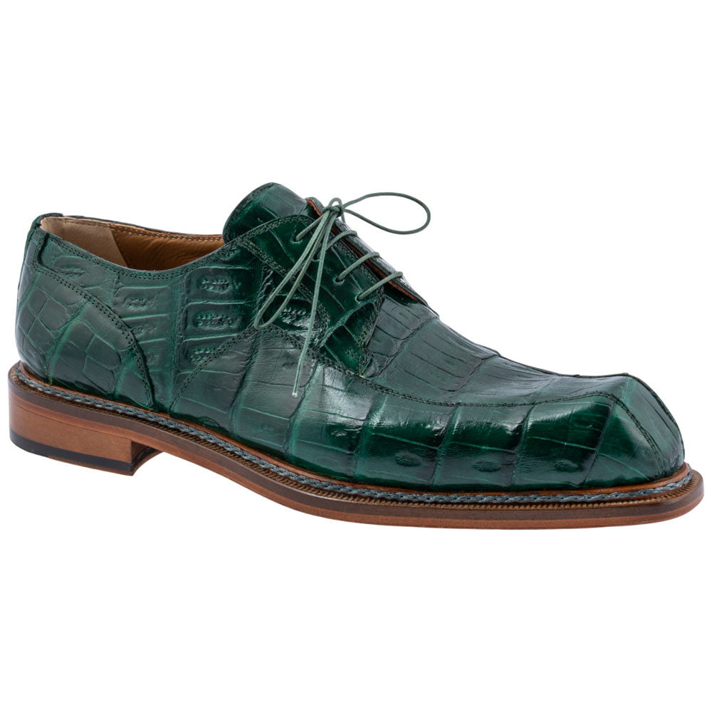 MAURI Shoes Dome Men’s Baby Crocodile Leather Hunter Green Derby Lace-Up Luxury Dress Shoes