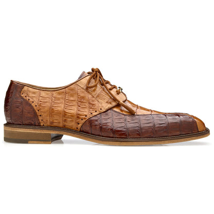 Belvedere Men’s Domenico Genuine Caiman Saddle & Brown Brogue Lace-Up Derby