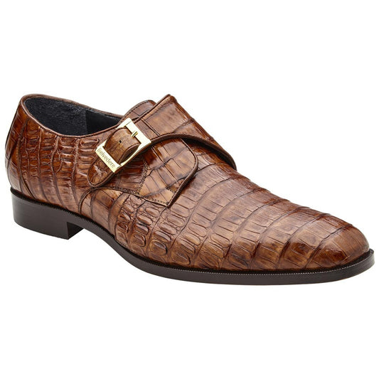 Belvedere Angelo Genuine Walnut Caiman Crocodile Skin Monk Strap (US Men Size)