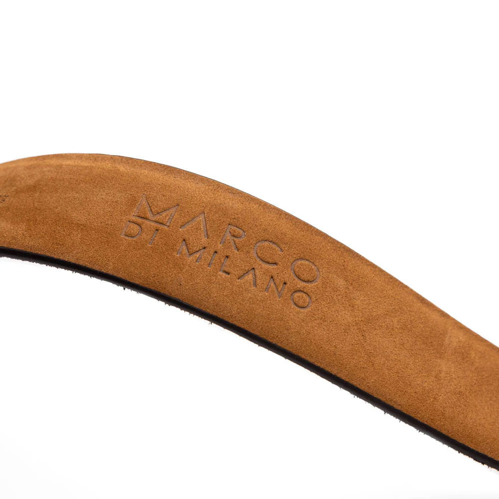 Domenico Men’s Genuine Exotic Ostrich Belts With Brushed Chrome Buckle | Marco Di Milano Exotic Belt in Brown