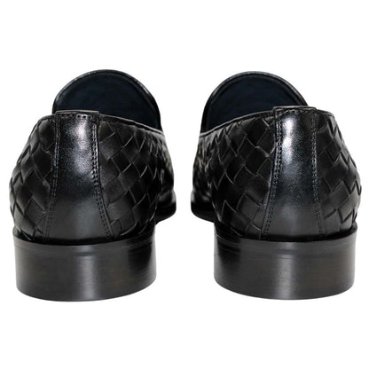 DUCA Tirrenea Black Men's Italian Woven Leather Tassel Loafers
