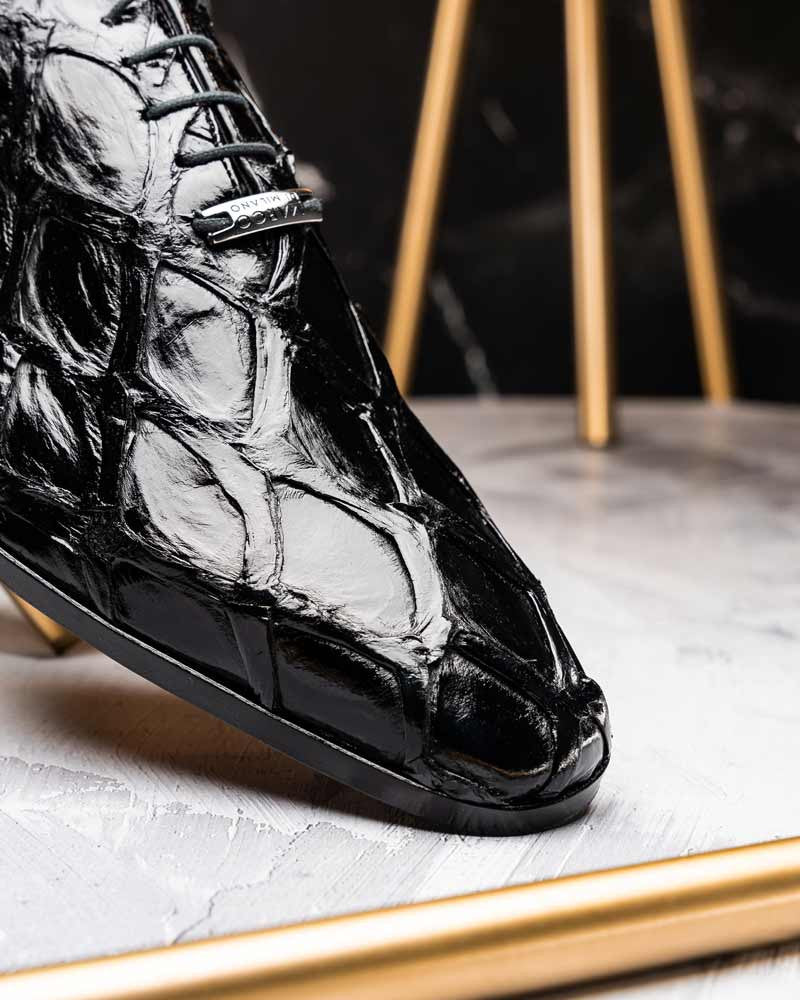 Marco Di Milano Olivieri Genuine Pirarucu Skin Black Tassel Oxford Shoes