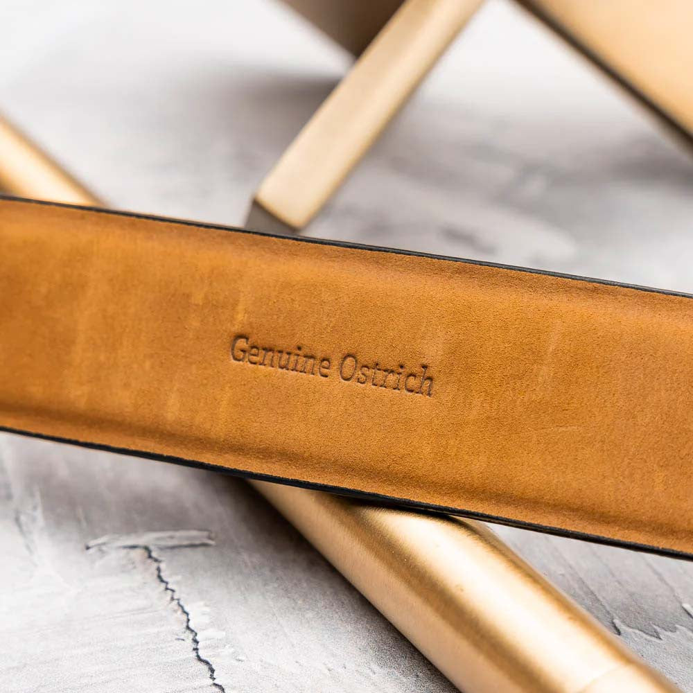 Domenico Men’s Genuine Exotic Ostrich Belts With Brushed Chrome Buckle | Marco Di Milano Exotic Belt in Black