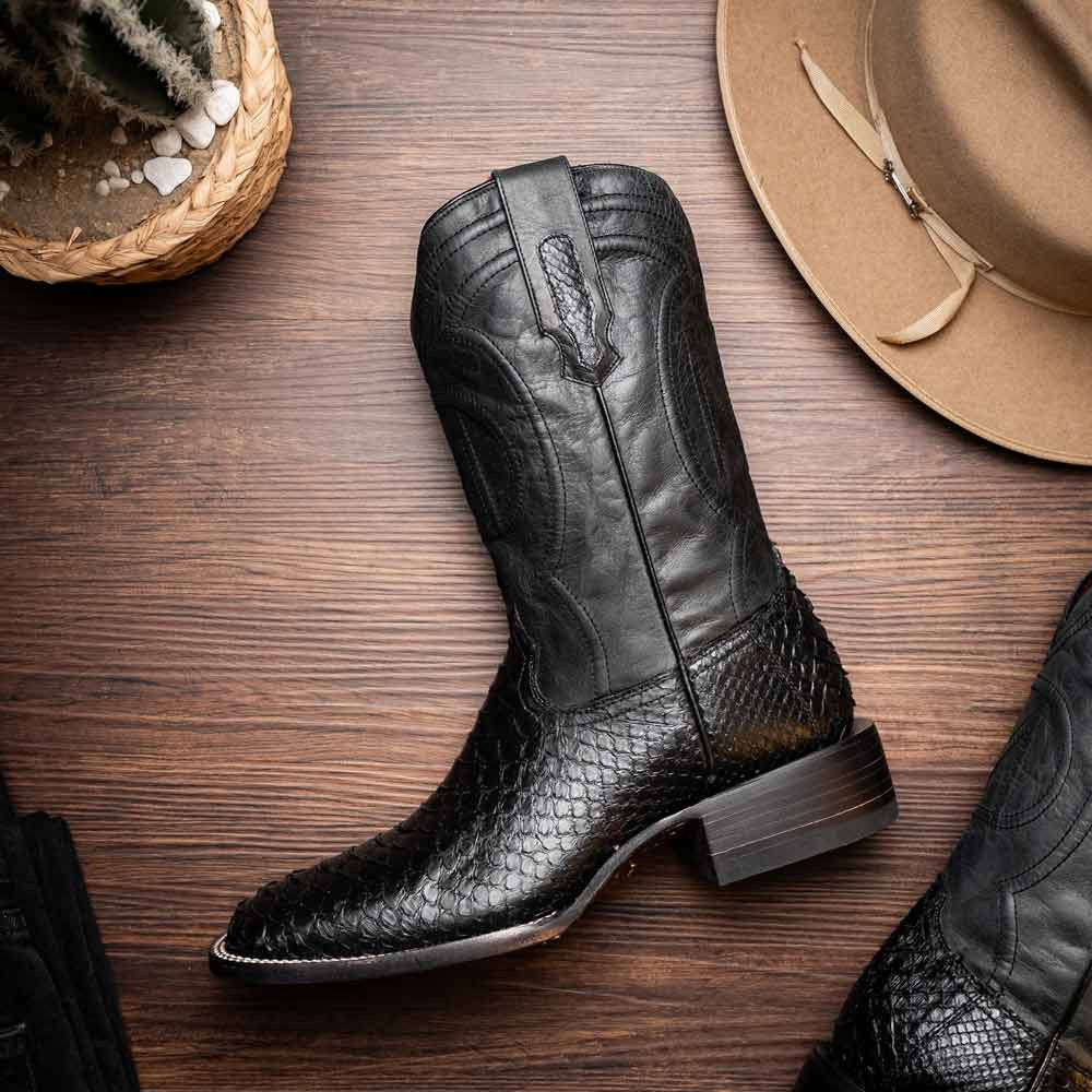 Missouri Genuine Python Skin Black Cowboy Boot | Marco Di Milano Western Boots