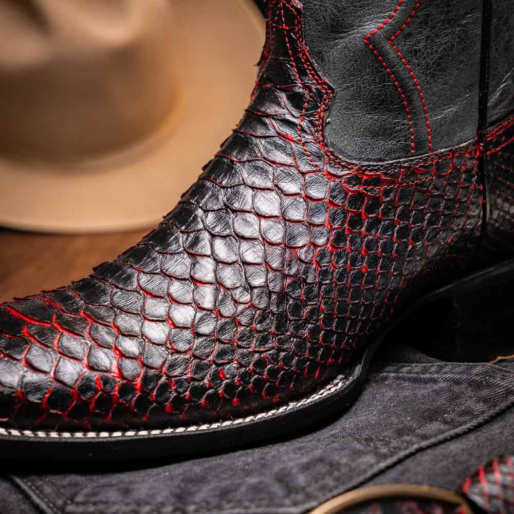 Missouri Genuine Python Skin Black Cherry Cowboy Boot | Marco Di Milano Western Boots