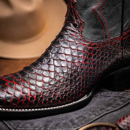 Missouri Genuine Python Skin Black Cherry Cowboy Boot | Marco Di Milano Western Boots