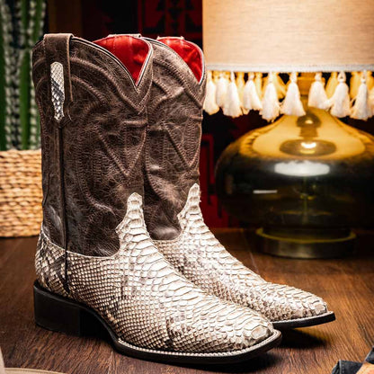 Missouri Genuine Python Skin Natural Cowboy Boot | Marco Di Milano Western Boots
