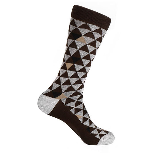 Steven Land Brown Multi Two Tones Triangles Pattern Men's Socks