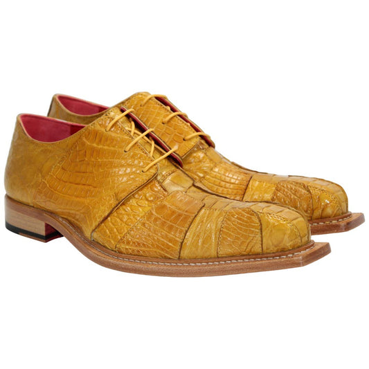 Genuine Alligator & Lizard Skin KINGSTON Yellow Trendy Derby Shoes by Fennix of Italy
