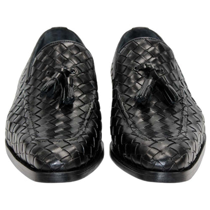 DUCA Tirrenea Black Men's Italian Woven Leather Tassel Loafers