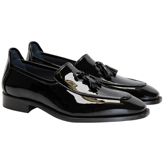 Duca Fano Black Genuine Italian Patent Leather Tassel Loafer Shoes