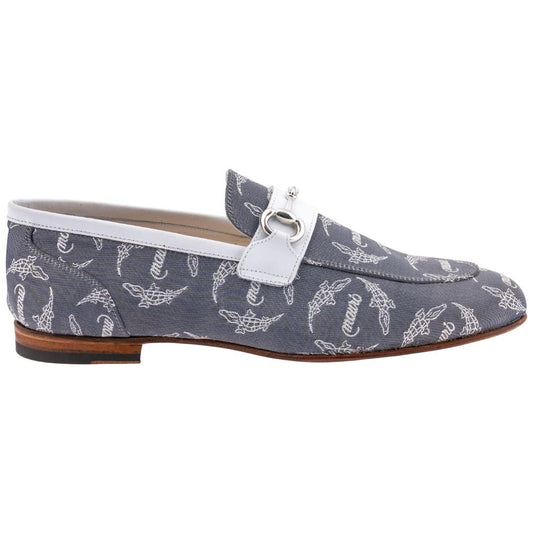 MAURI Shoes Men’s Trigator Moc Toe Loafer Jeans Blue White Fabric & Calfskin Leather Luxury Horsebit Loafers