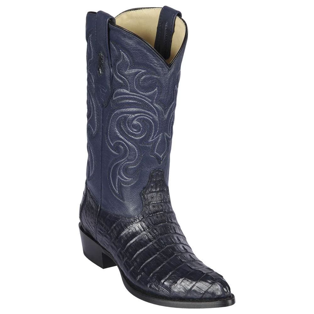 Los Altos Men's Navy Blue Genuine Caiman Tail Boots