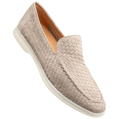 MEZLAN Men's Woven Suede Taupe Moccasin Loafer Sanlucar