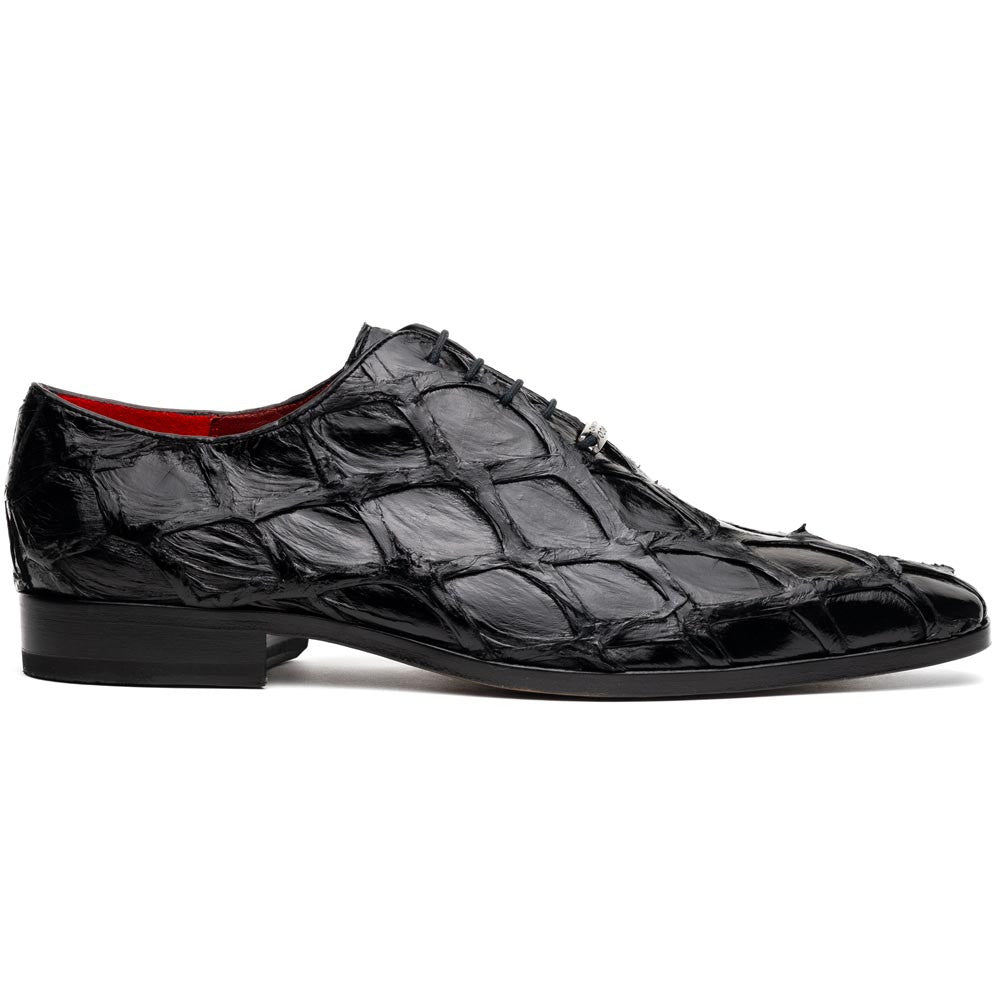 Marco Di Milano Olivieri Genuine Pirarucu Skin Black Tassel Oxford Shoes