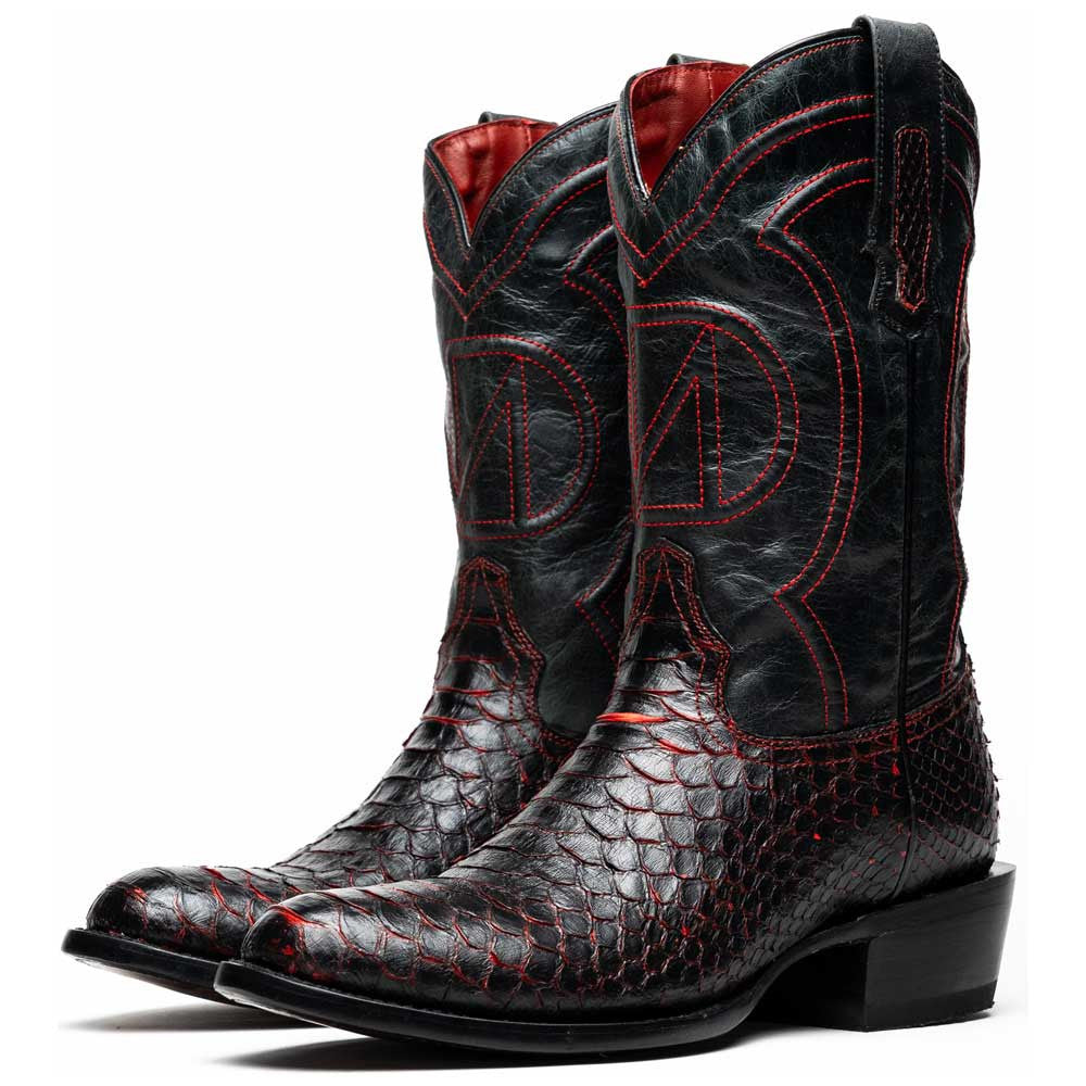 Kansas Genuine Python Skin Black Cherry Cowboy Boot | Marco Di Milano Western Boots