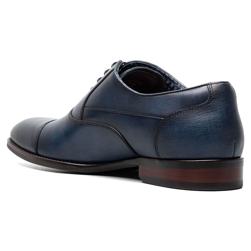 Stacy Adams Kallum Navy Burnished Leather Cap Toe Oxford Shoes (USA Men Size)
