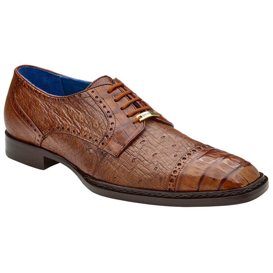 Belvedere Martino Walnut Caiman Crocodile & Ostrich Cap Toe Derby (US Men Size)