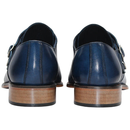 Vergato Blue Calfskin Leather Monkstraps Oxford | Duca Dress Shoes for Men