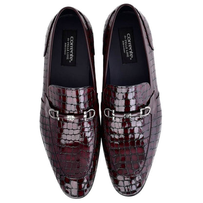 Corrente Men's Crocodile Print Leather Bit Loafer - Burgundy